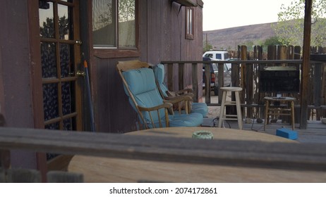 The wooden rocking chair at the terrace house with the beautiful view of garden and big trees ,TENN USA
