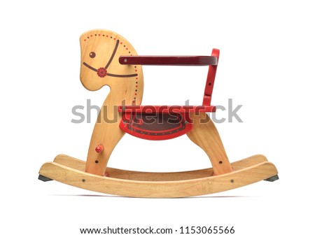 Wooden Rocking Horse with color paint isolated on white background with clipping path, Child's toy