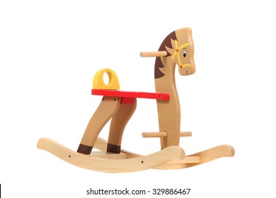wooden rocking horse, isolated on white. Children toy