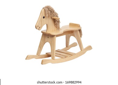 Wooden Rocking Horse On White Background 