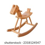 Wooden rocking horse toy for kids to ride isolated on white background