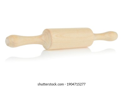 Wooden Rolling Pin Isolated On A White Background, Close-up. Kitchen Utensils For Baking.