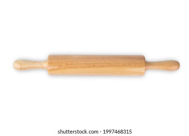 Wooden rolling pin isolated on white background with clipping path. Wooden rolling pin or dough roller is a tool for kneading dough. Wooden rolling pin isolated on white concept. Clipping path.
