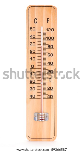 Wooden Room Thermometer Scale Fahrenheit Celsius Stock Photo