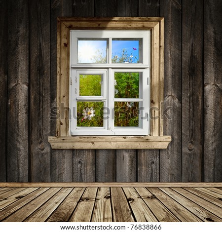 wooden room with a window overlook the garden
