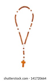 Wooden Rosary Beads Isolated Over White