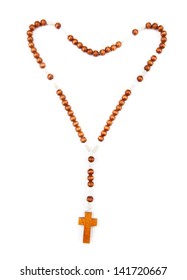 Wooden Rosary Beads Isolated Over White