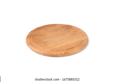Wooden round board isolated on white background. - Shutterstock ID 1675885312