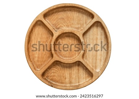 Wooden round compartmental dish with five sections isolated on white background Stock photo © 
