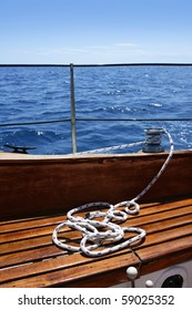 Wooden Sailboat Boat Deck Blue Sky Ocean Mediterranean Sea