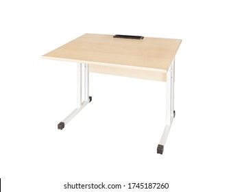 Wooden School Desk Transformer For School Carved On A White Background.