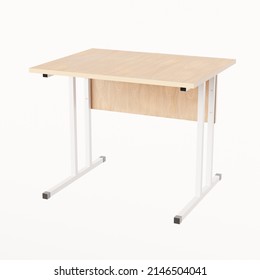 Wooden School Desk Transformer For School Carved On A White Background.