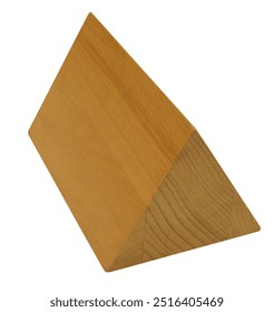 Wooden school geometric solid triangular prism for geometry classes isolated on white background. Learning items concept