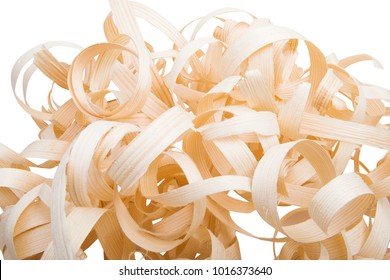 wooden shavings isolated on white background