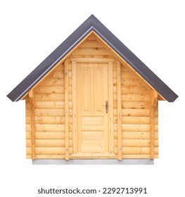 Wooden shed or log cabin house isolated on white background
