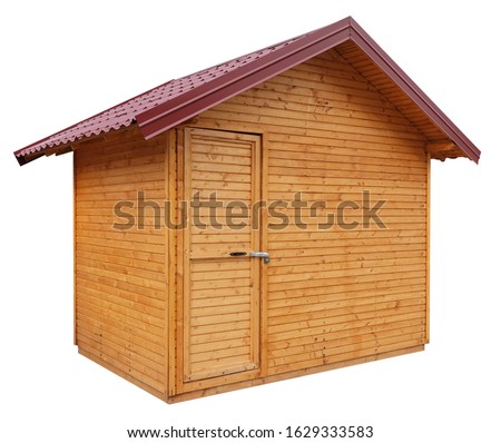 Wooden shed or log cabin house isolated on white background