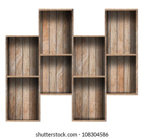 Wooden Shelf Background, Isolated On White