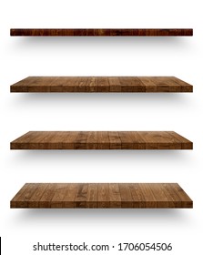 Wooden shelf isolated on white background with clipping path