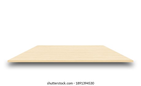 Wooden shelves isolated on white with clipping path, Wood table top, Template mock up for display of product