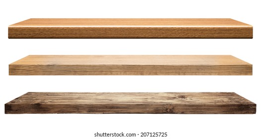 Wooden shelves isolated on white - Shutterstock ID 207125725