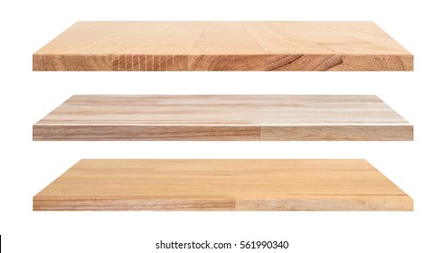 Wooden shelves isolated on a white background