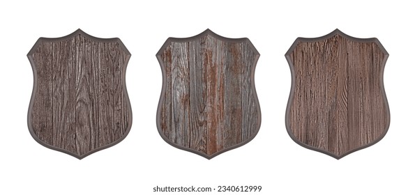 Wooden shield isolated on white background - Shutterstock ID 2340612999
