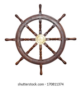 Wooden ship wheel isolated included clipping path