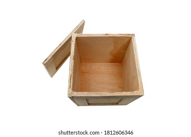 Wooden Shipping Crate. Empty Wooden Box Used To Ship Goods And Products World Wide. Isolated On White. Room For Text. 