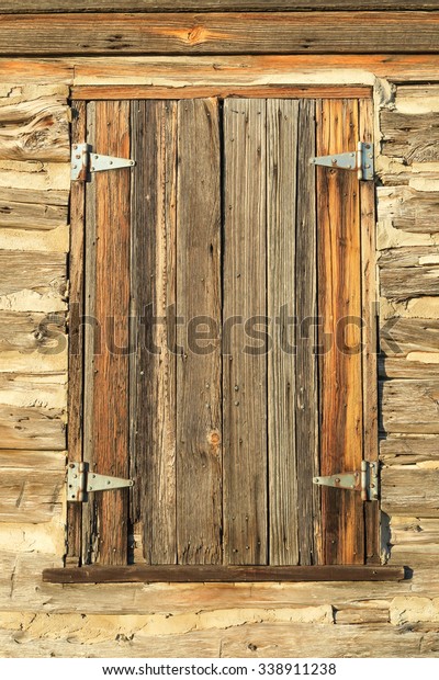 Wooden Shutters Log Cabin Window Stock Photo Edit Now 338911238