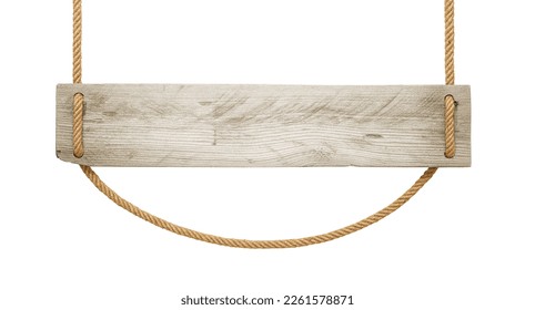 Wooden sign hanging on a rope on white background - Shutterstock ID 2261578871