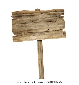 Wooden sign isolated on white.