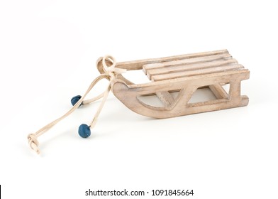 Wooden Sledge Isolated On White Background 