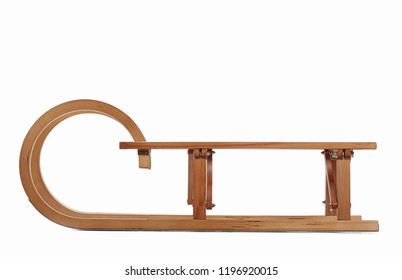 Wooden Sledge Isolated On White Background.