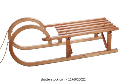 Wooden Sledge Isolated On White Background.