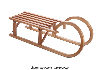 Wooden Sledge Isolated On White Background.