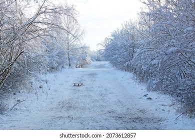 Wooden Sledge On An Empty Toboggan Run