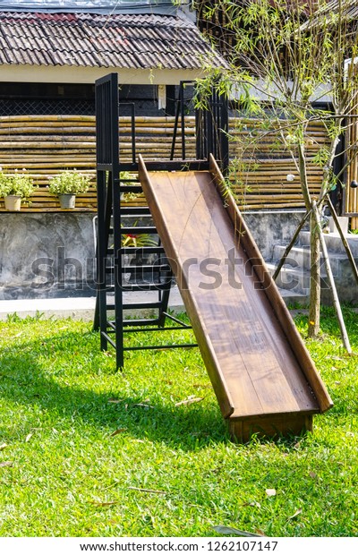 Wooden Slide Toy Middle Garden Stock Photo Edit Now 1262107147