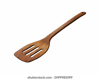 Wooden slotted spatula, a kitchen utensil commonly used for flipping and serving food while cooking, measuring approximately 12 inches in length. - Powered by Shutterstock