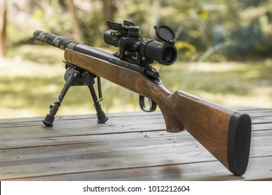 Wooden Sniper Rifle With Scope And Bipod