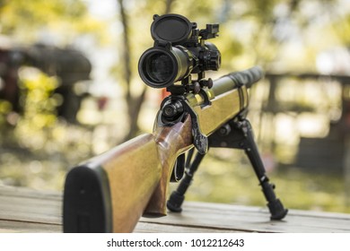 Wooden Sniper Rifle With Scope And Bipod