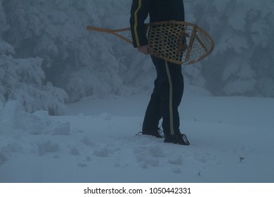 Wooden Snow Shoes In Snow