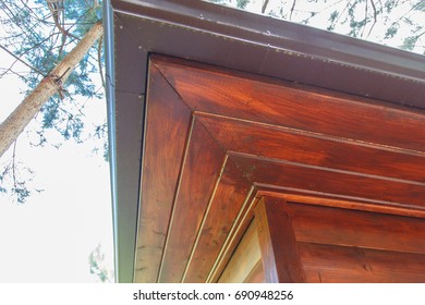 Wooden Soffit In A Wooden House Made Of A Log.