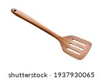 Wooden spatula on white background.