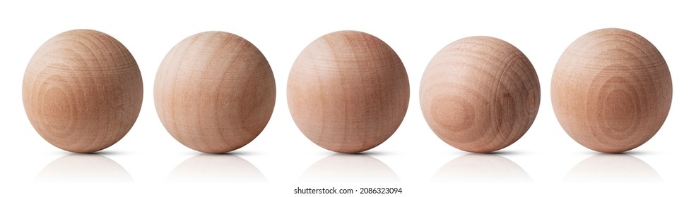 wooden sphere ball. circle made of wood isolated on white background - Shutterstock ID 2086323094