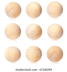 Wooden spheres set isolated on a white background