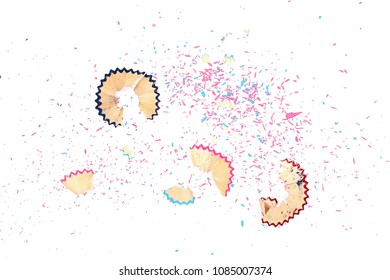 Wooden spiral pencil shavings from sharpener isolated on white background, top view - Powered by Shutterstock