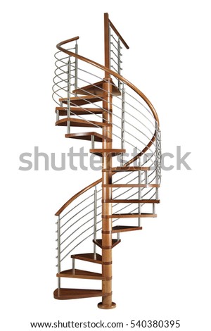 Wooden Spiral staircase isolated on white