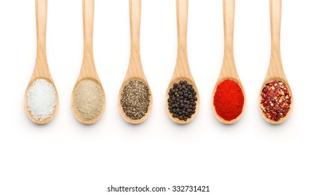 Wooden Spoon filled with various spices on white background - Powered by Shutterstock