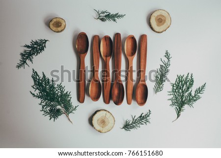 Wooden Spoon isolated on white background. Wooden spoons, eco-style, rustic, hand-made spoons, carved from wood