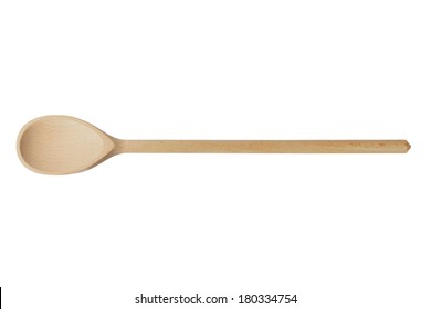 Wooden spoon with long handle isolated on white background